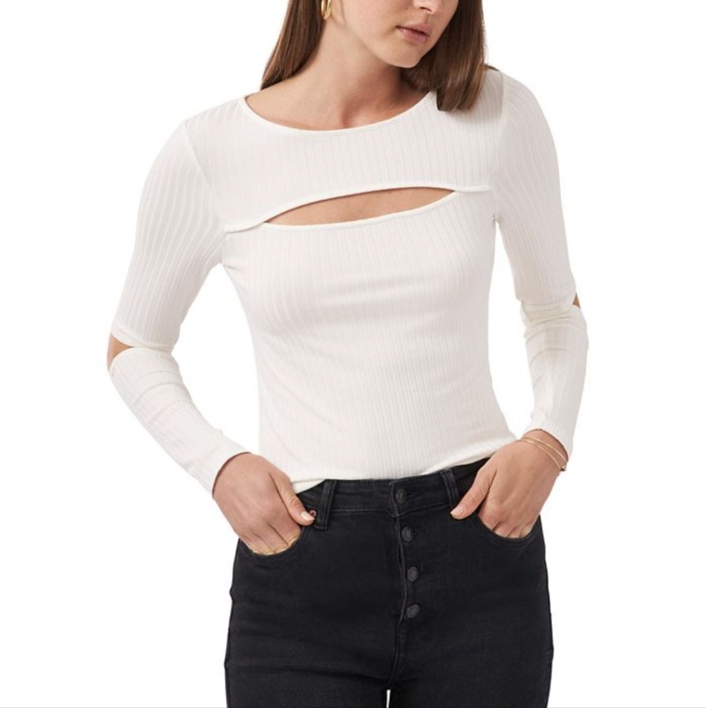 1. State Soft Ecru Cropped Ribbed Knit Cut-Out Top Size XL